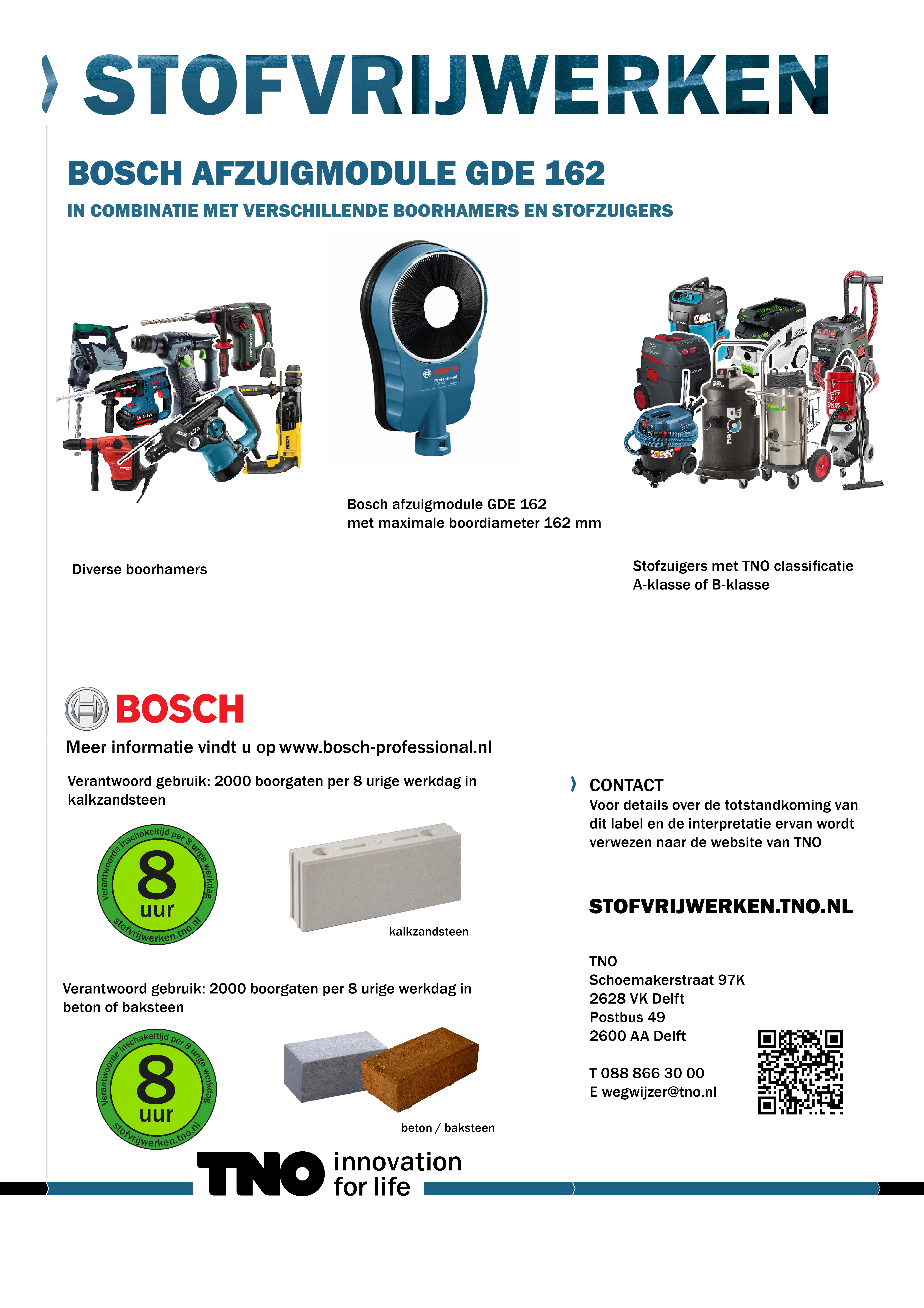 Bosch afzuigmodule GDE 162 met verschillende boorhamers en stofz