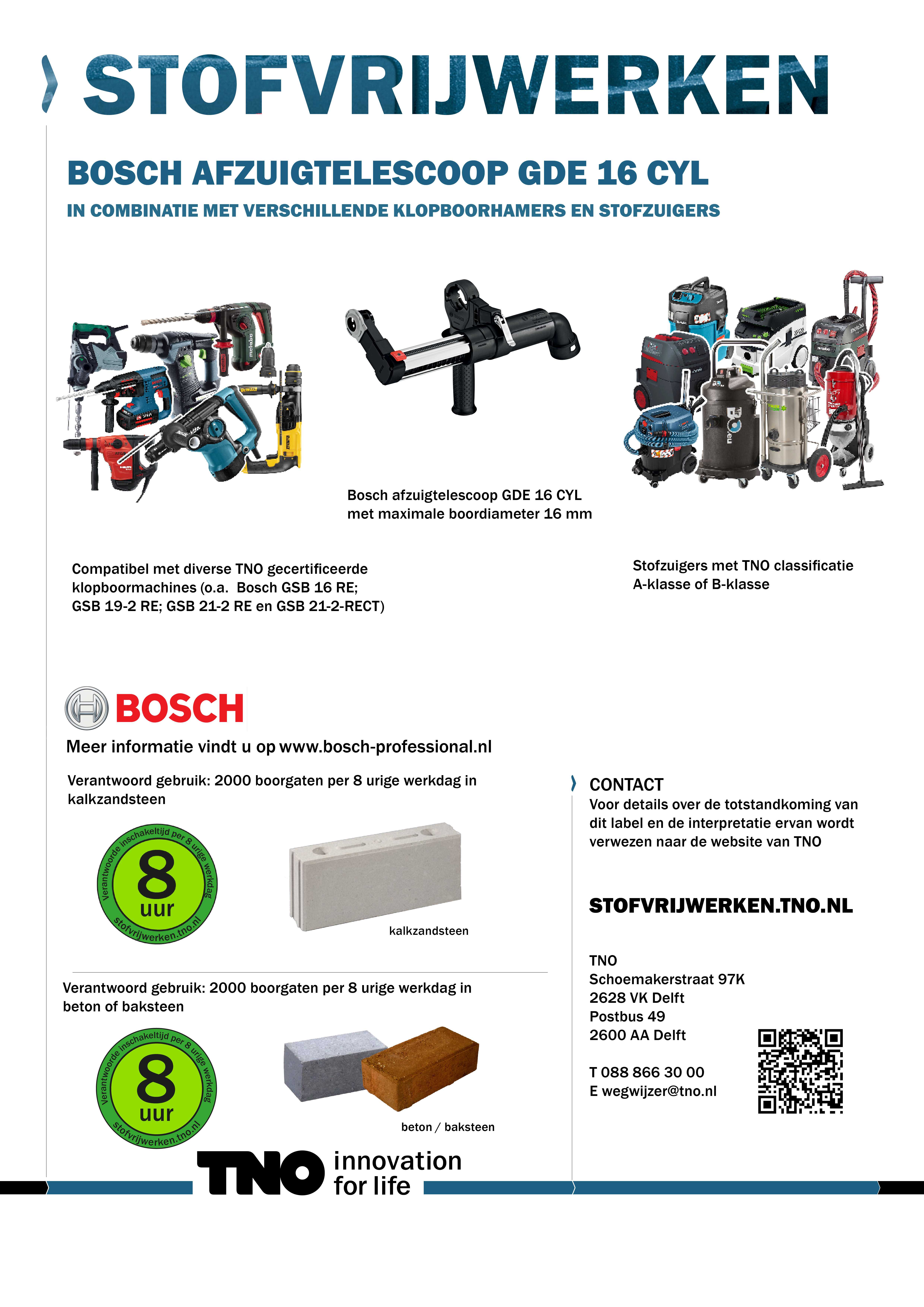 Bosch afzuigtelescoop GDE 16 CYL met verschillende klopboorhamer