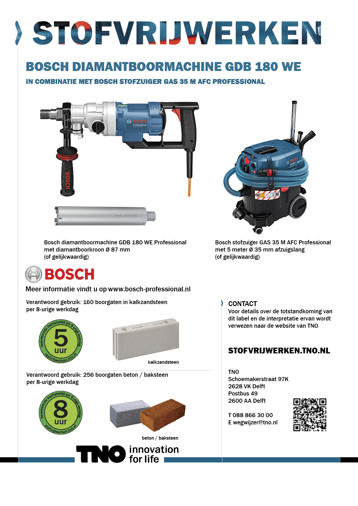 Bosch diamantboormachine GDB 180 WE met Bosch stofzuiger