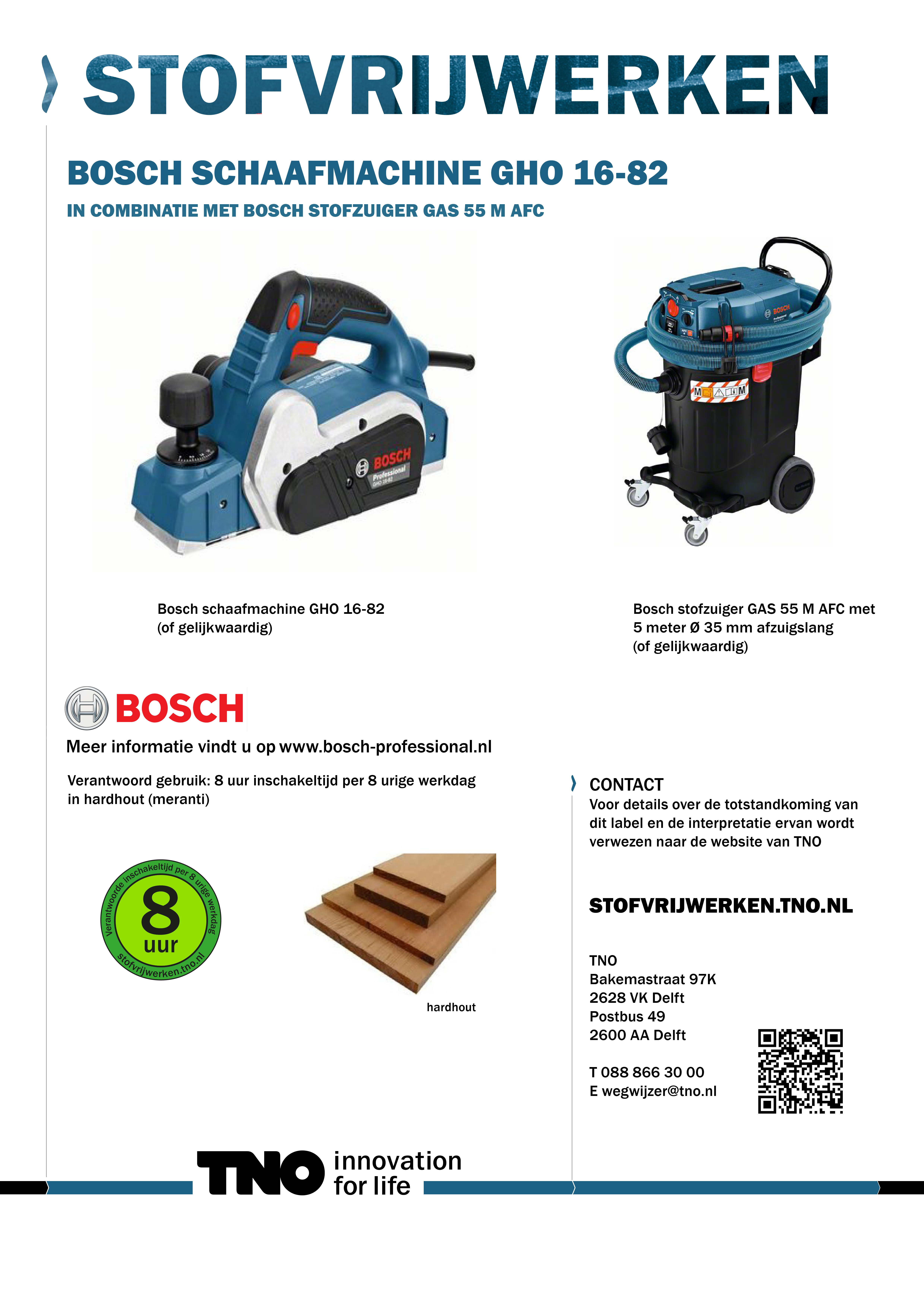 Bosch schaafmachine GHO 16-82 met Bosch stofzuiger GAS 55 M AFC
