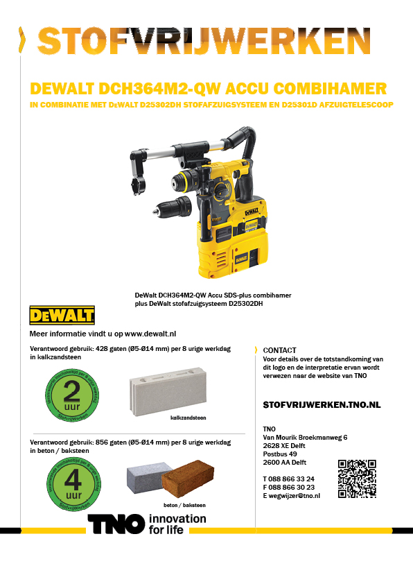 DeWalt accu combihamer DCH364M2-QW in combinatie met D25302DH