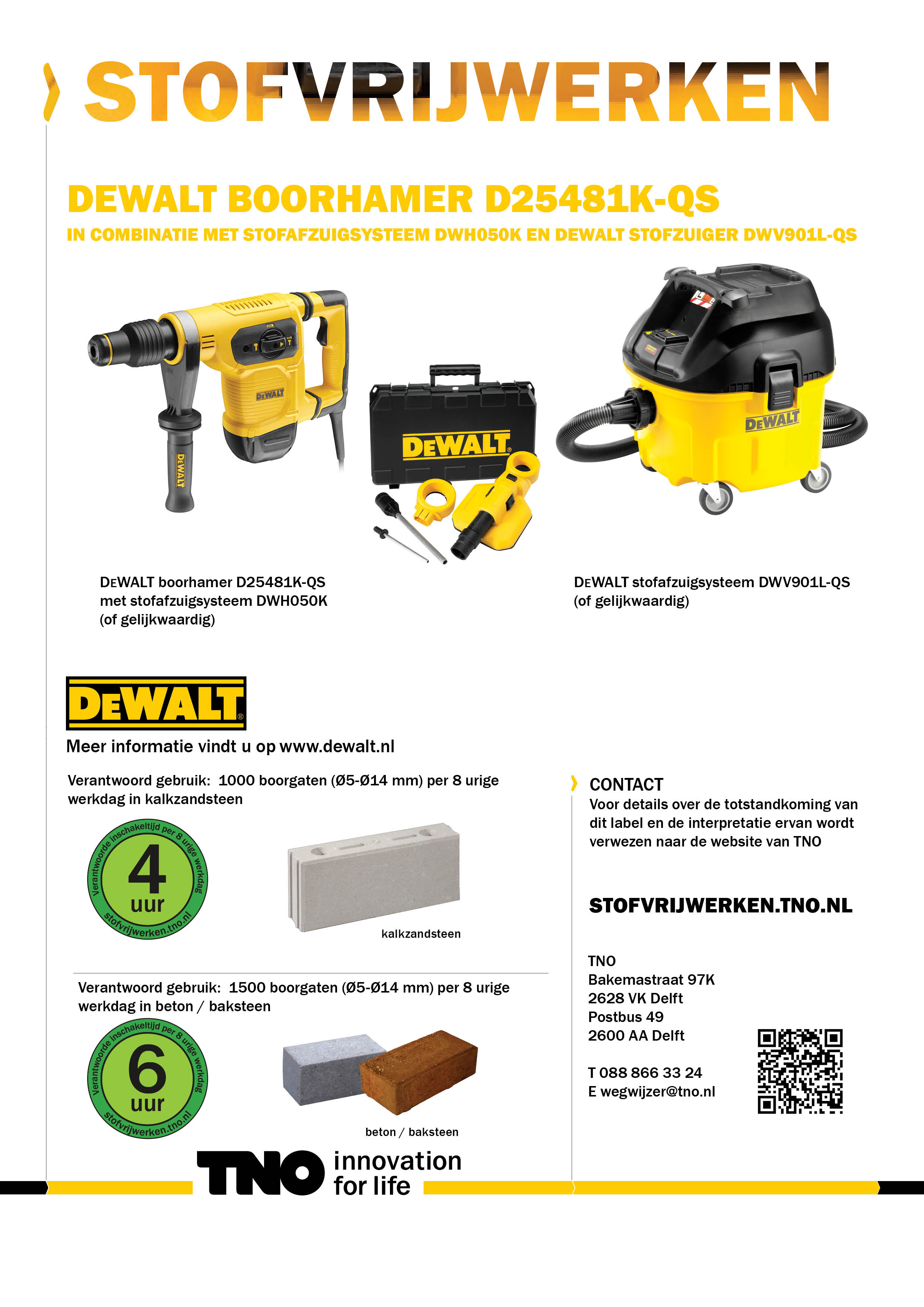 DeWalt boorhamer D25481K-QS met DeWalt stofzuiger DWV901L-QS