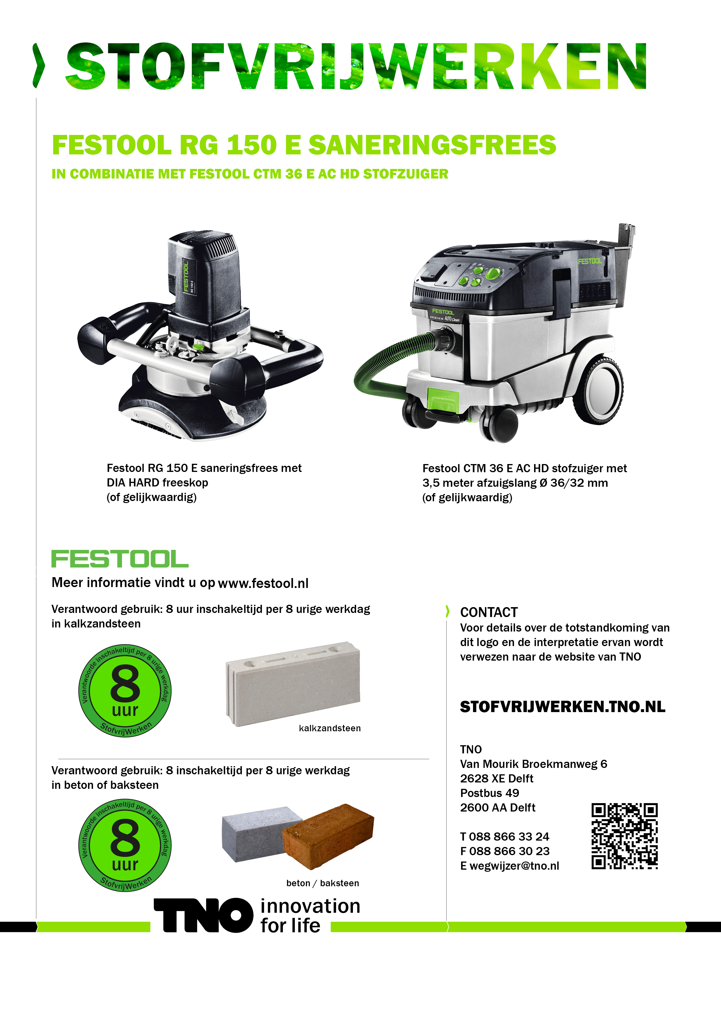 Festool RG 150 E saneringsfrees met Festool CTM 36 E AC HD stofz