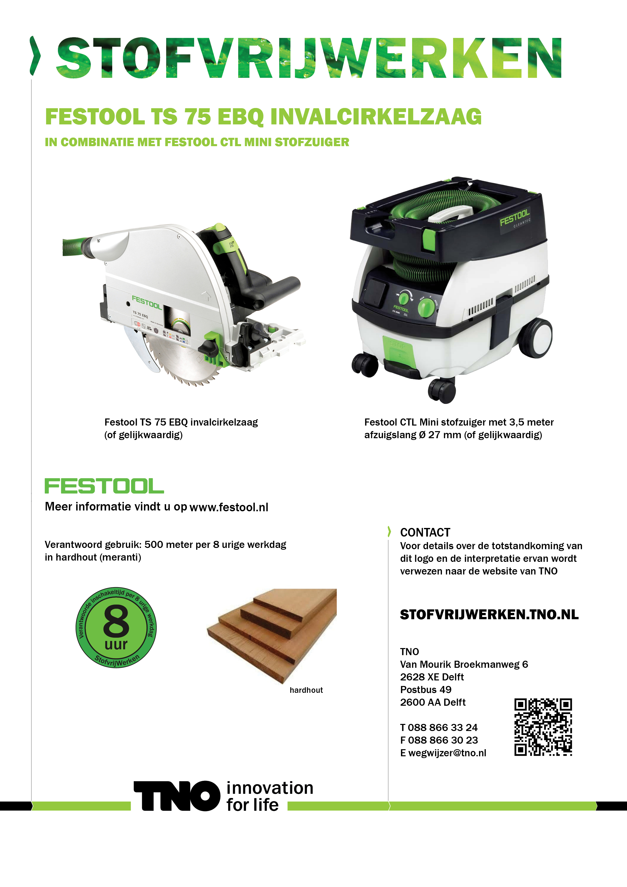 Festool TS 75 EBQ invalcirkelzaag met Festool CTL MINI stofzuige