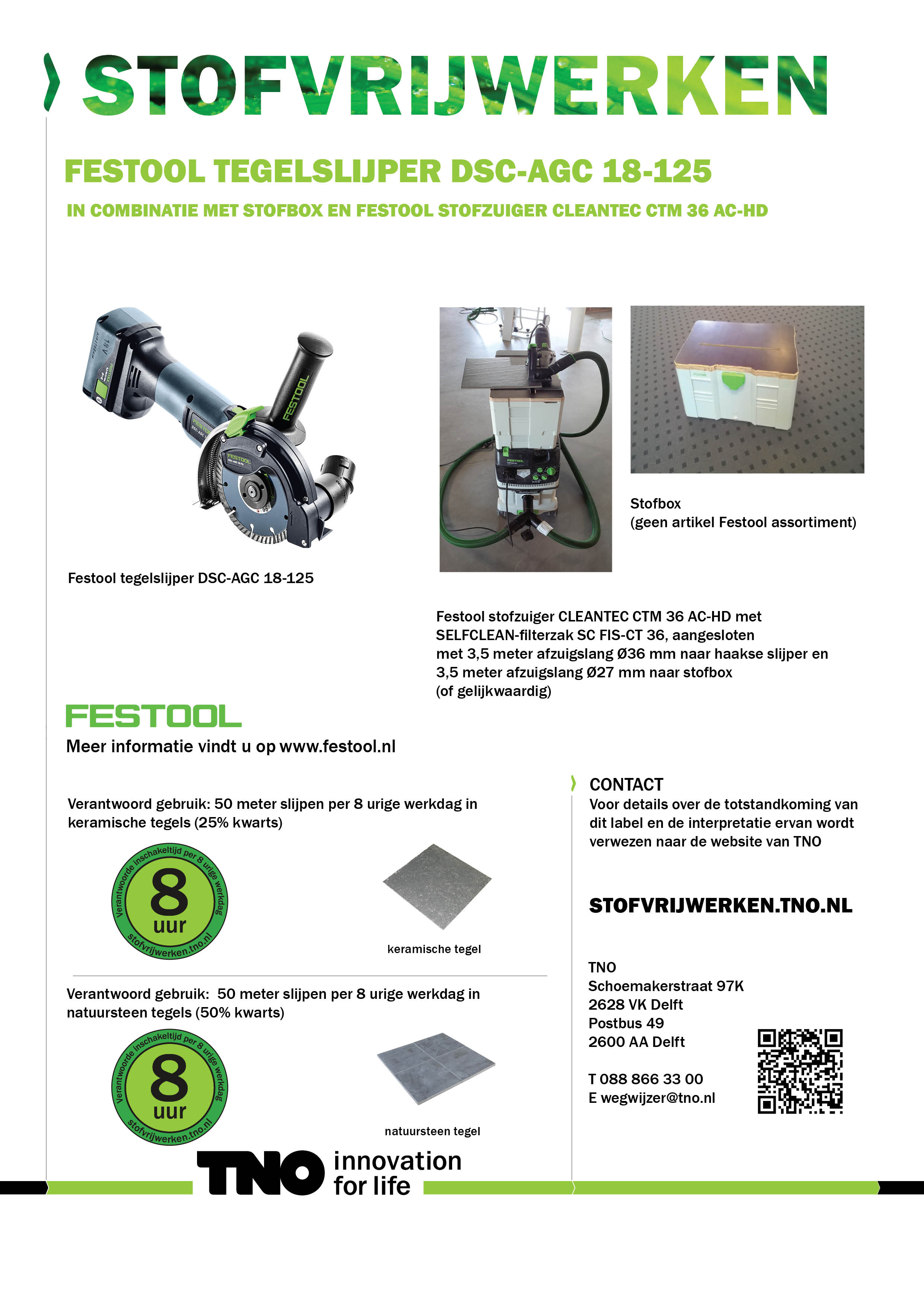 Festool Tegelslijper DSC-AG 125 met stofbox en Cleantec CTM 36 A