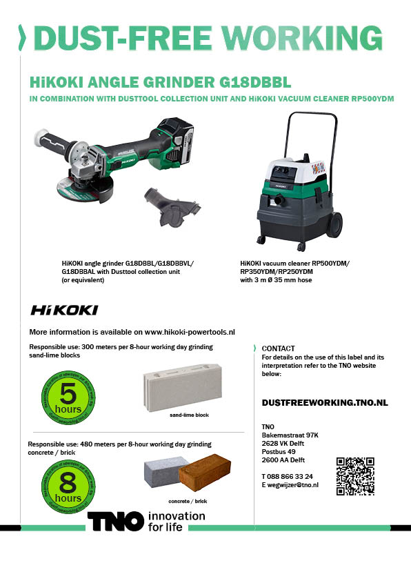  HiKOKI accu haakse slijper G18DBBL met Dusttool afzuigkap en st