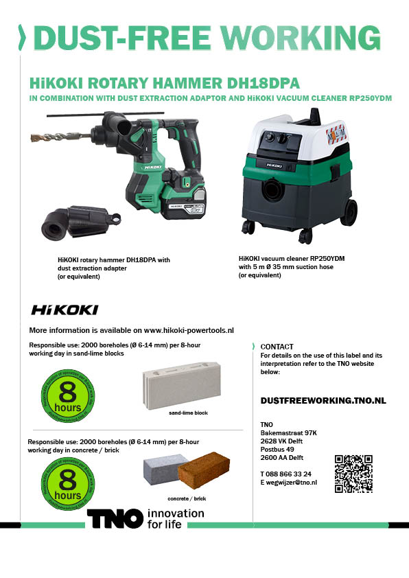 HiKOKI boor-hakhamer DH18DPA met afzuigadapter en stofzuiger RP2