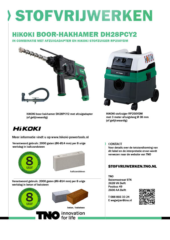 HiKOKI boor-hakhamer DH28PCY2  met afzuigadapter en stofzuiger 