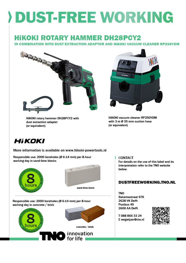 HiKOKI boor-hakhamer DH28PCY2  met afzuigadapter en stofzuiger 