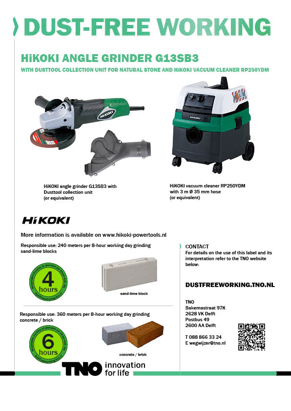 HiKOKI haakse slijper G13SB3 met Dusttool afzuigkap en stofzuige