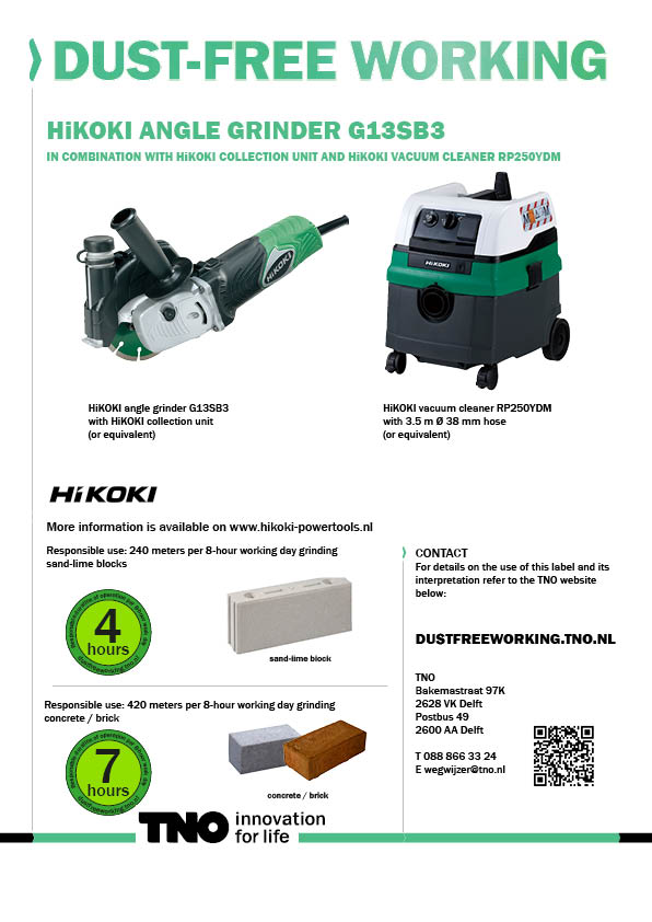 HiKOKI haakse slijper G13SB3 met HiKOKI afzuigkap en stofzuiger 