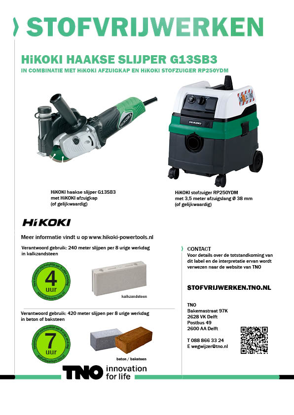 HiKOKI haakse slijper G13SB3 met HiKOKI afzuigkap en stofzuiger 