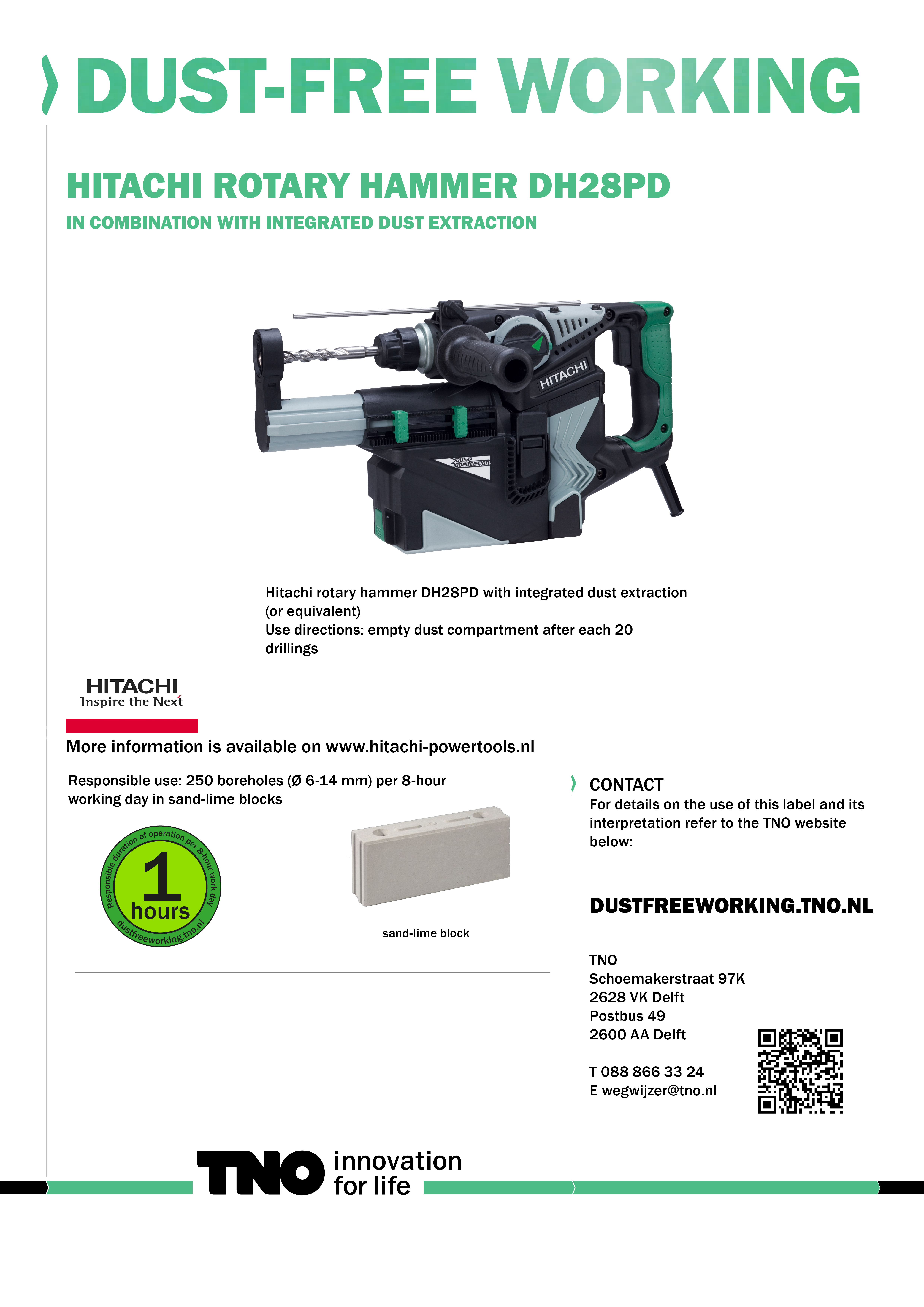 Hitachi boor-hakhamer DH28PD met geïntegreerd afzuigsysteem