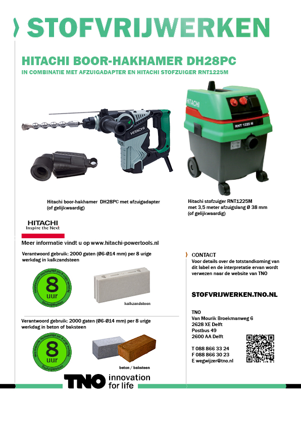 Hitachi combhamer DH28PC met afzuigadapter + stofzuiger RNT1225M