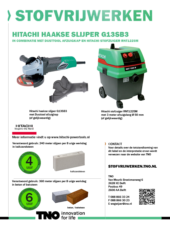 Hitachi haakse slijper G13SB3 met Dusttool afzuigkap
