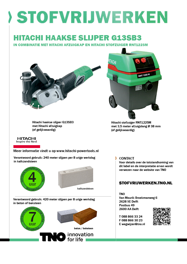 Hitachi haakse slijper G13SB3 met Hitachi afzuigkap
