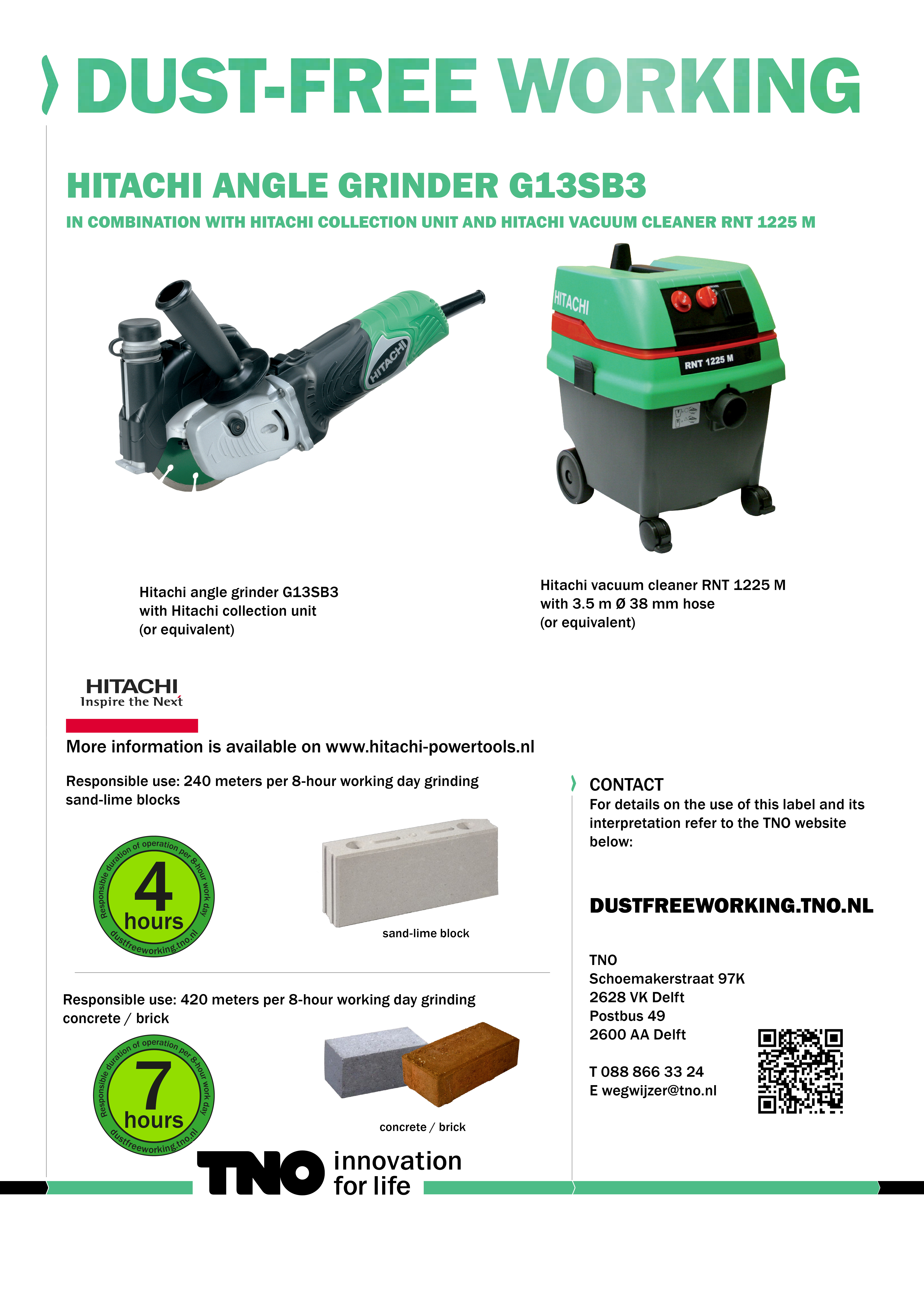 Hitachi haakse slijper G13SB3 met Hitachi afzuigkap
