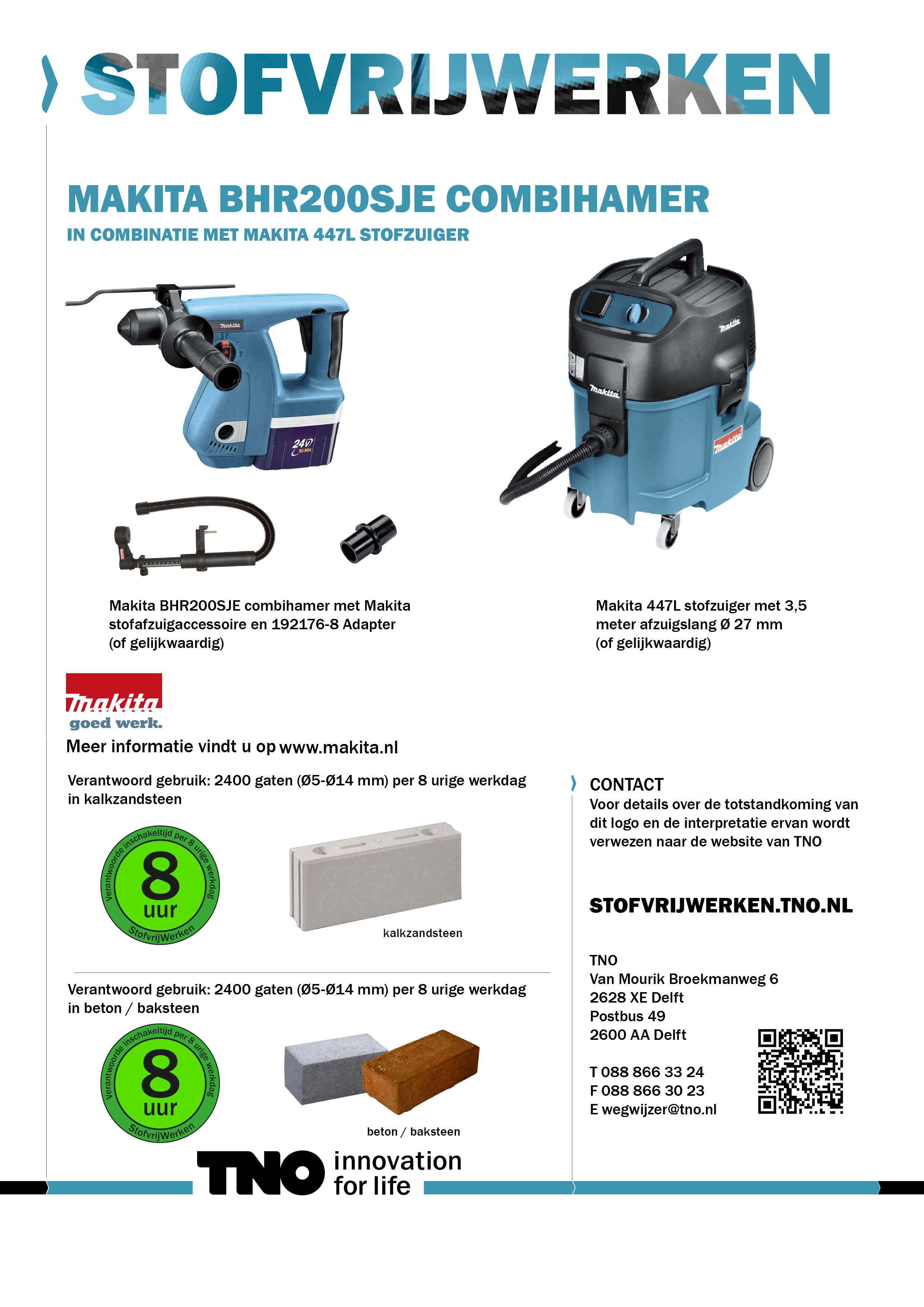 Makita BHR200SJE combihamer met Makita 447L stofzuiger