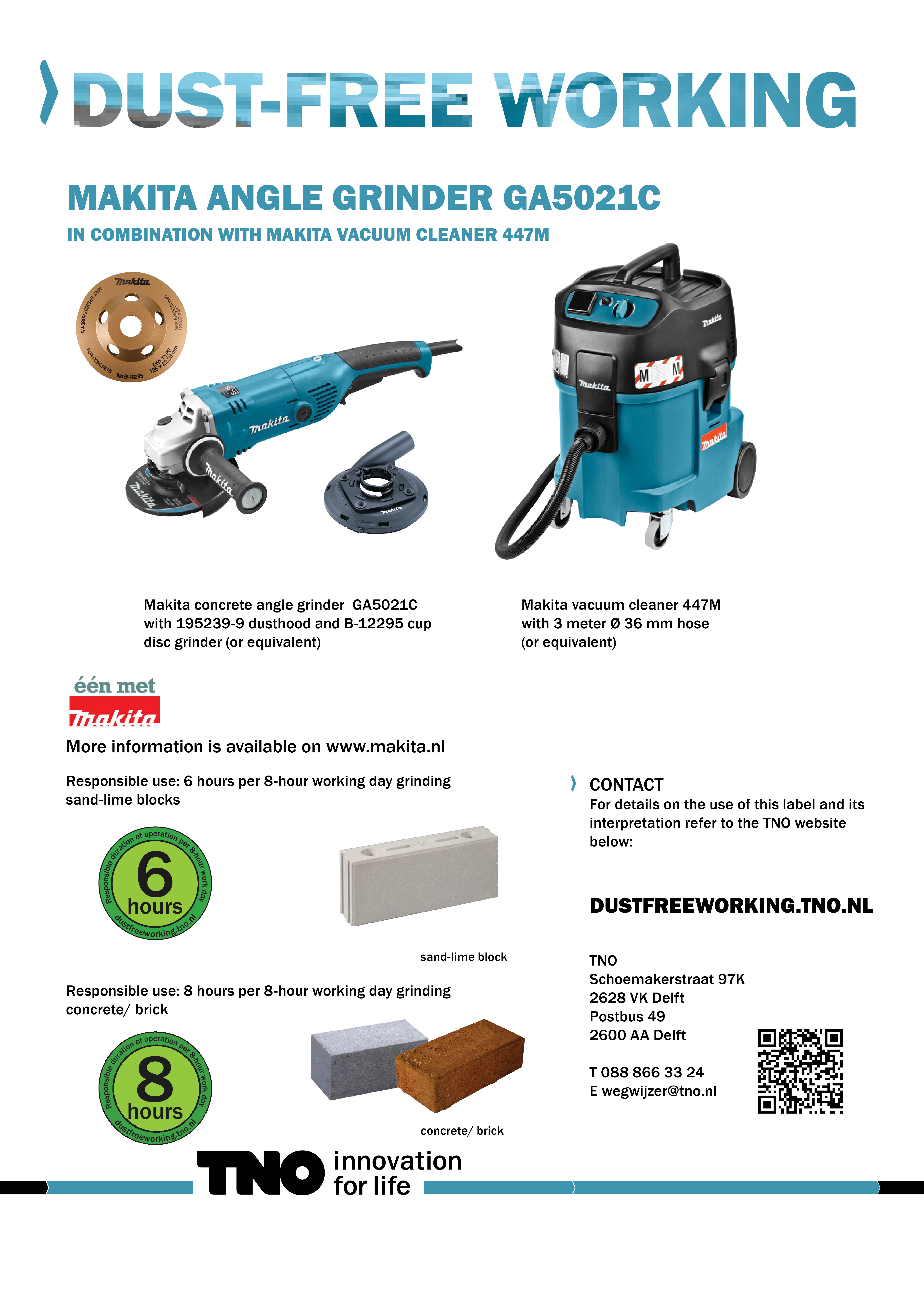 Makita GA5021C betonslijpmachine met Makita 447M stofzuiger