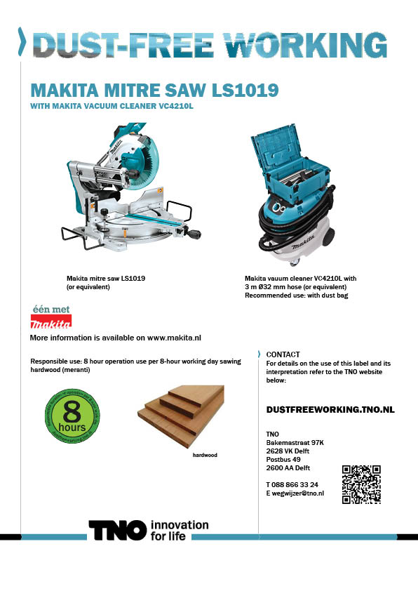 Makita afkortzaag LS1019L met Makita stofzuiger VC4210L