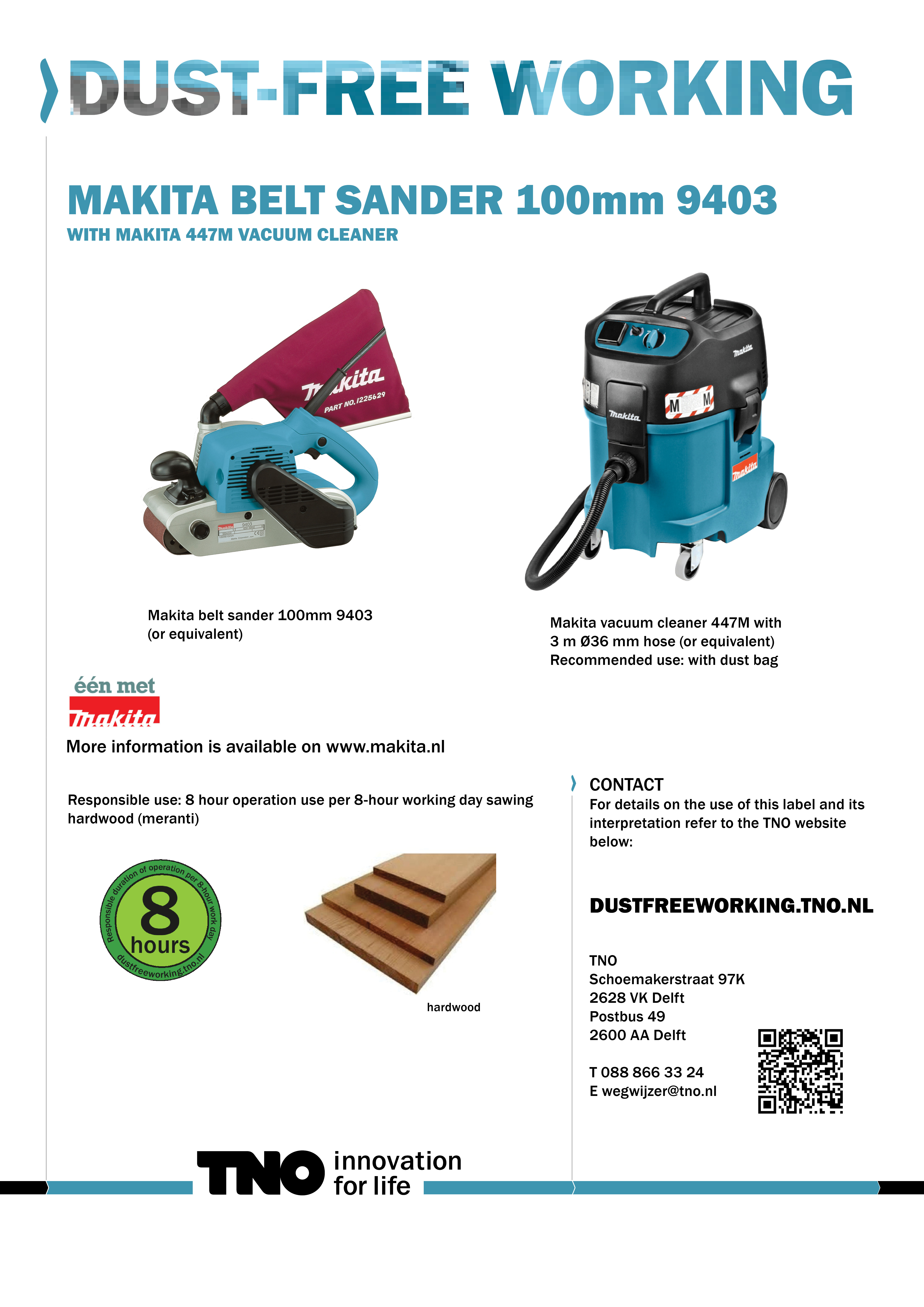 Makita bandschuurmachine 100mm 9403 met Makita stofzuiger 447M