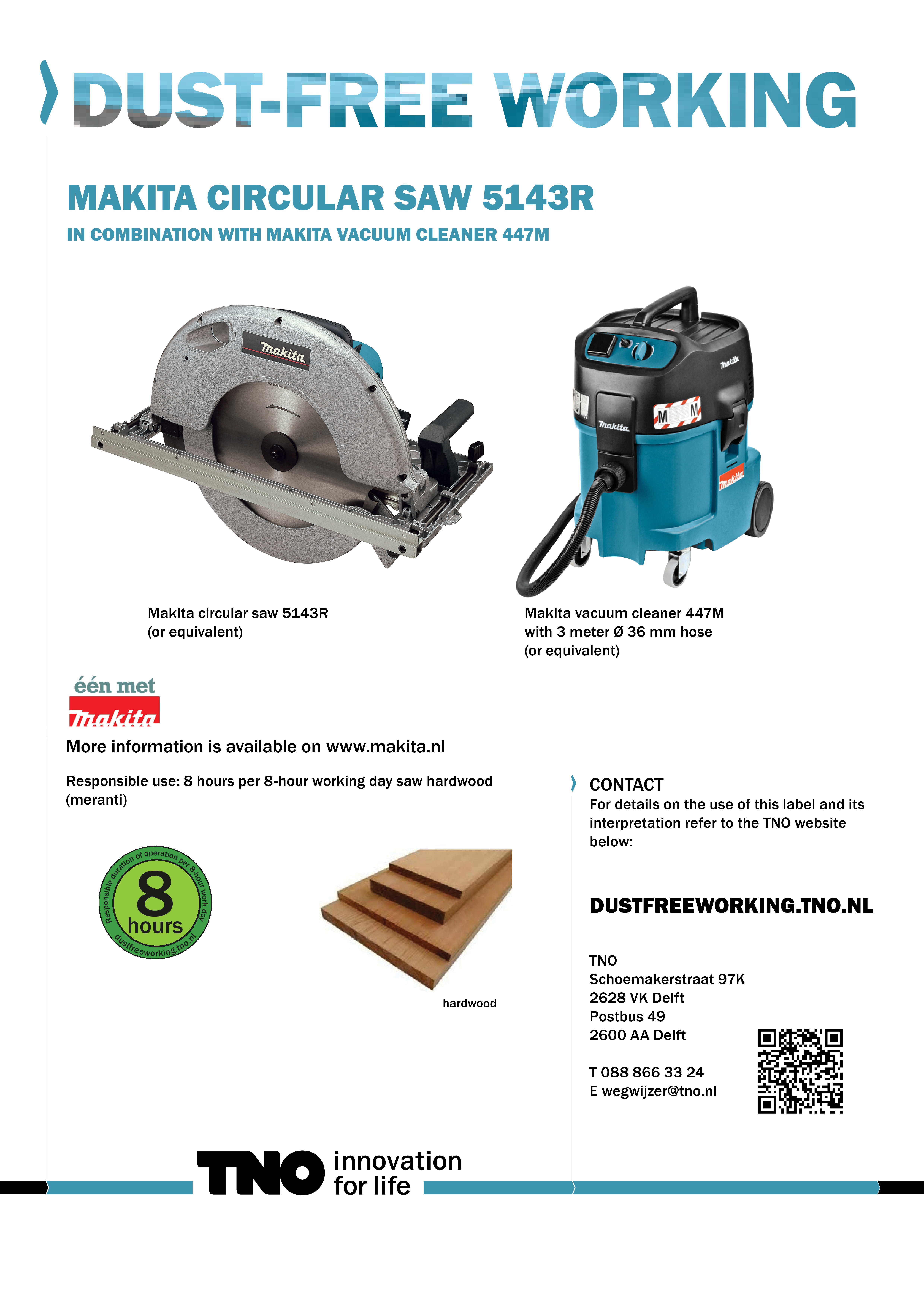 Makita cirkelzaag 5143R met Makita stofzuiger 447M