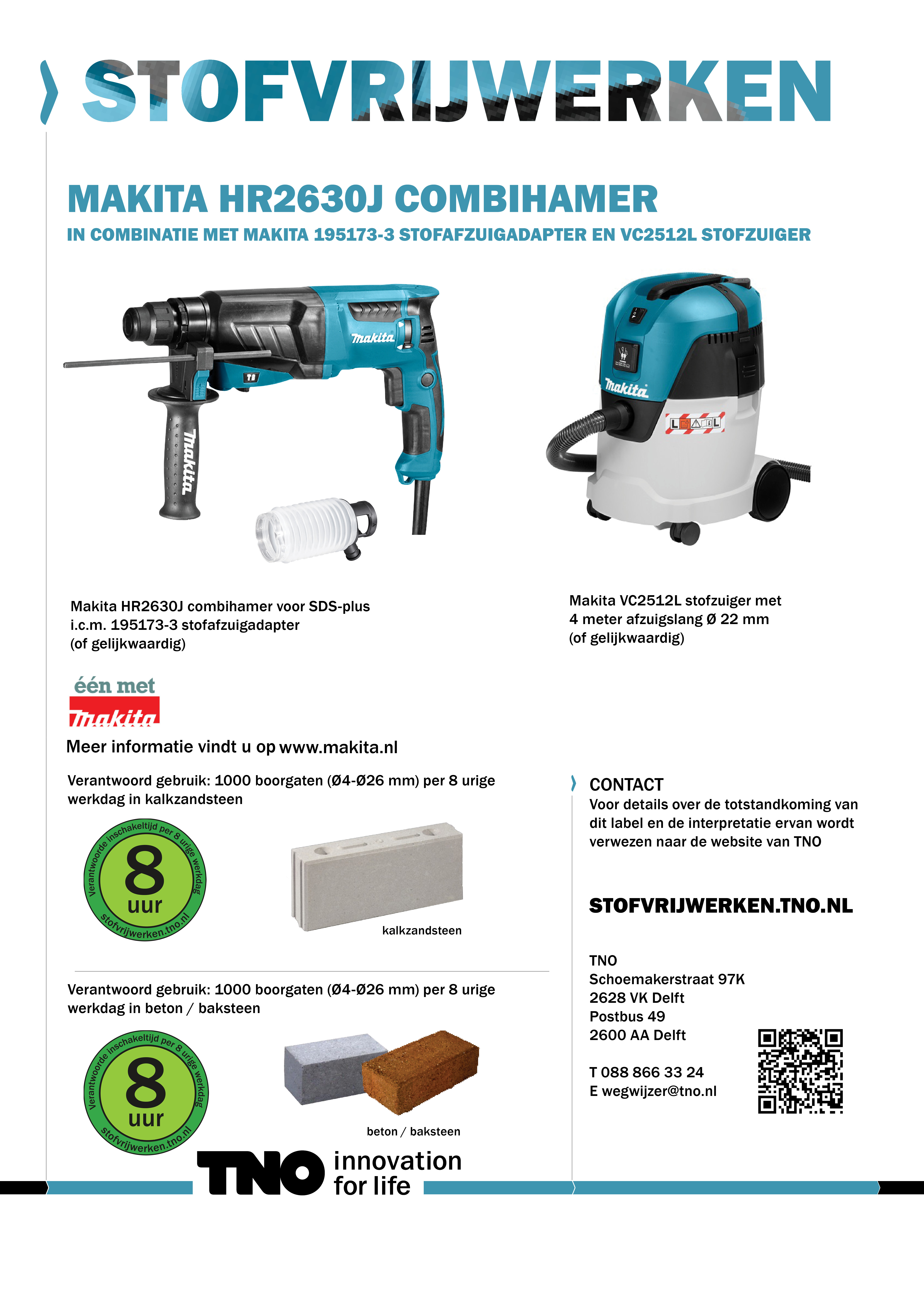 Makita combihamer HR2630J met Makita stofzuiger VC2512L