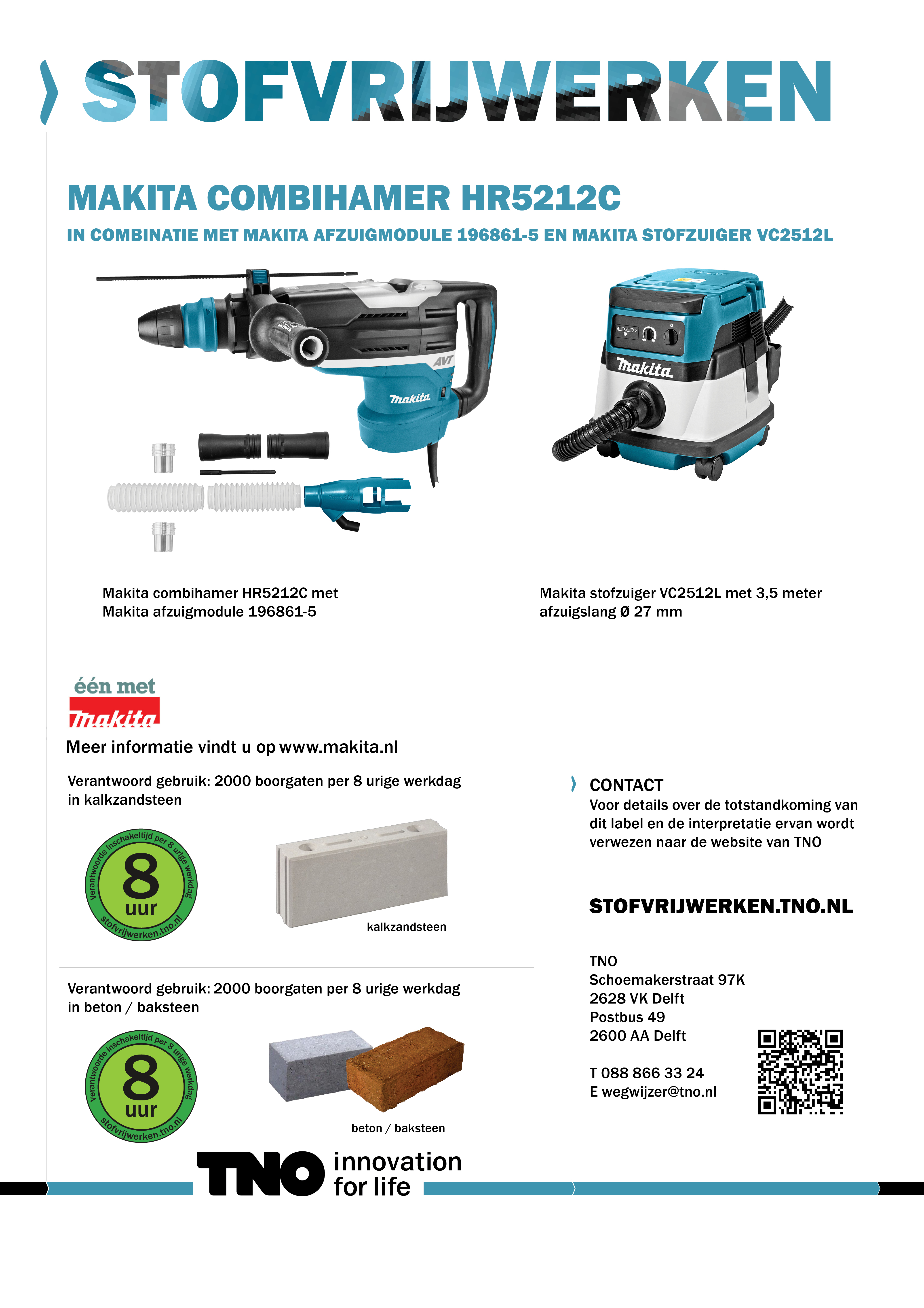 Makita combihamer HR5212C met Makita stofzuiger VC2512L