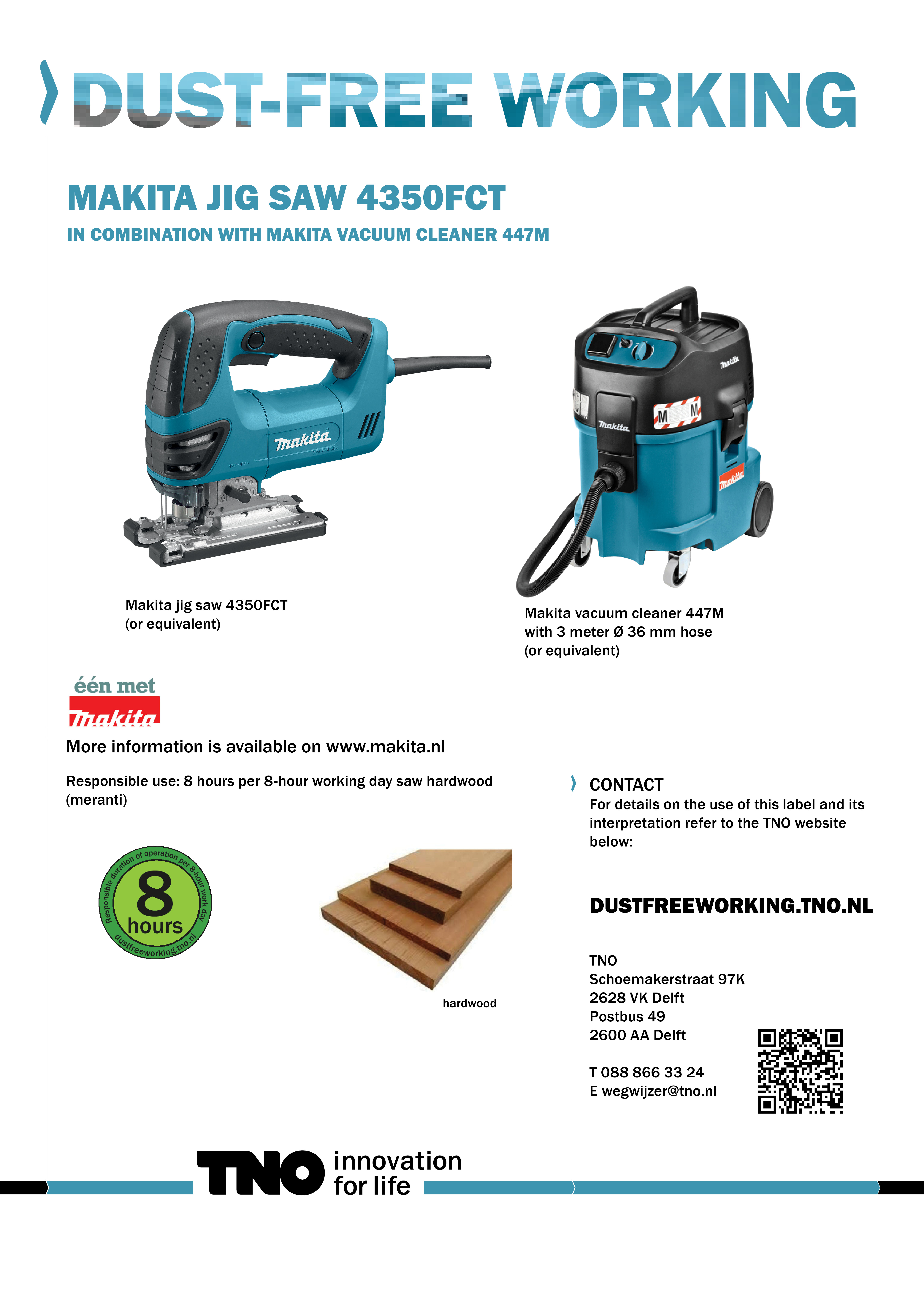 Makita decoupeerzaag 4350FCT met Makita stofzuiger 447M