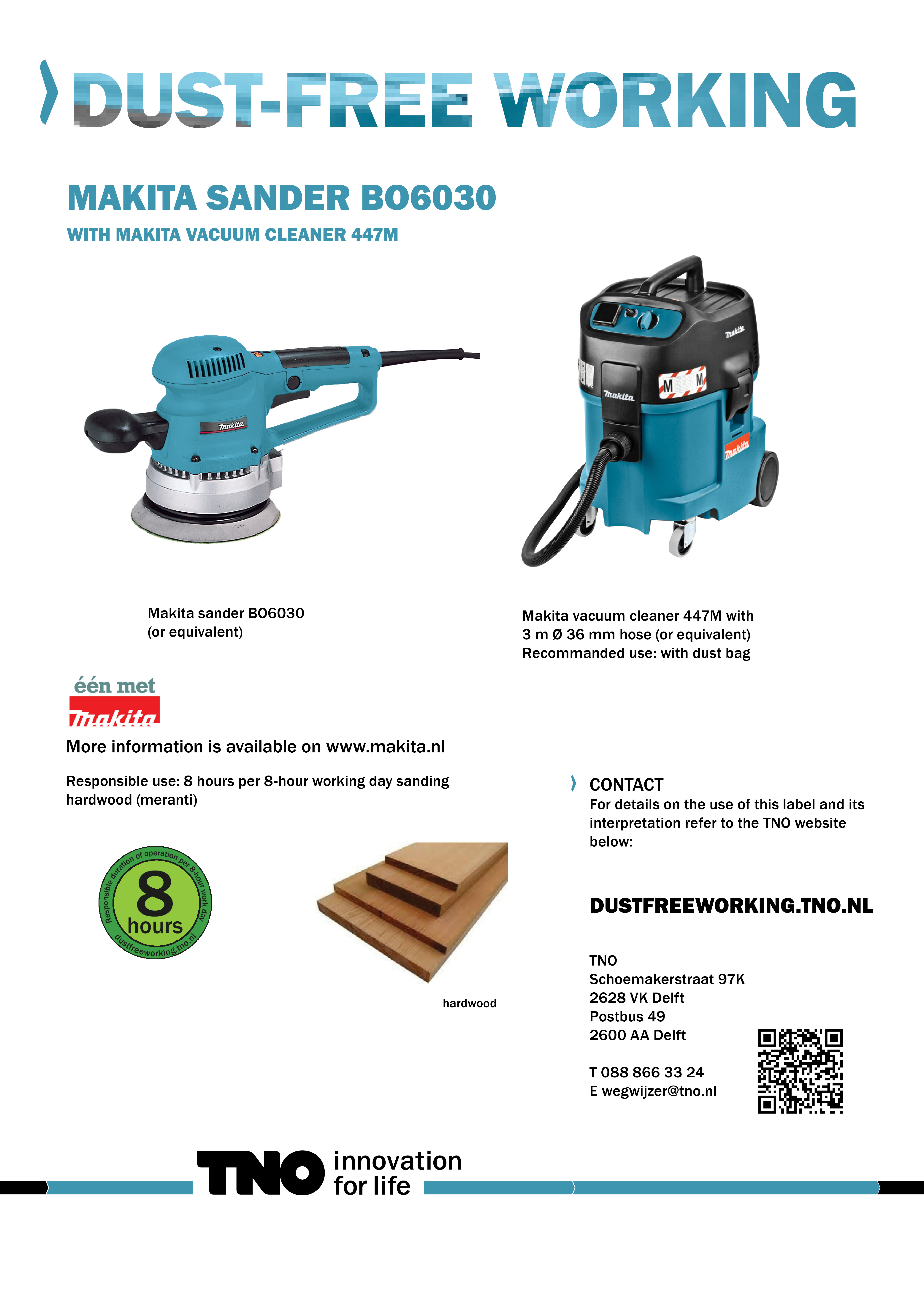 Makita excenter schuurmachine BO6030 met Makita stofzuiger 447M