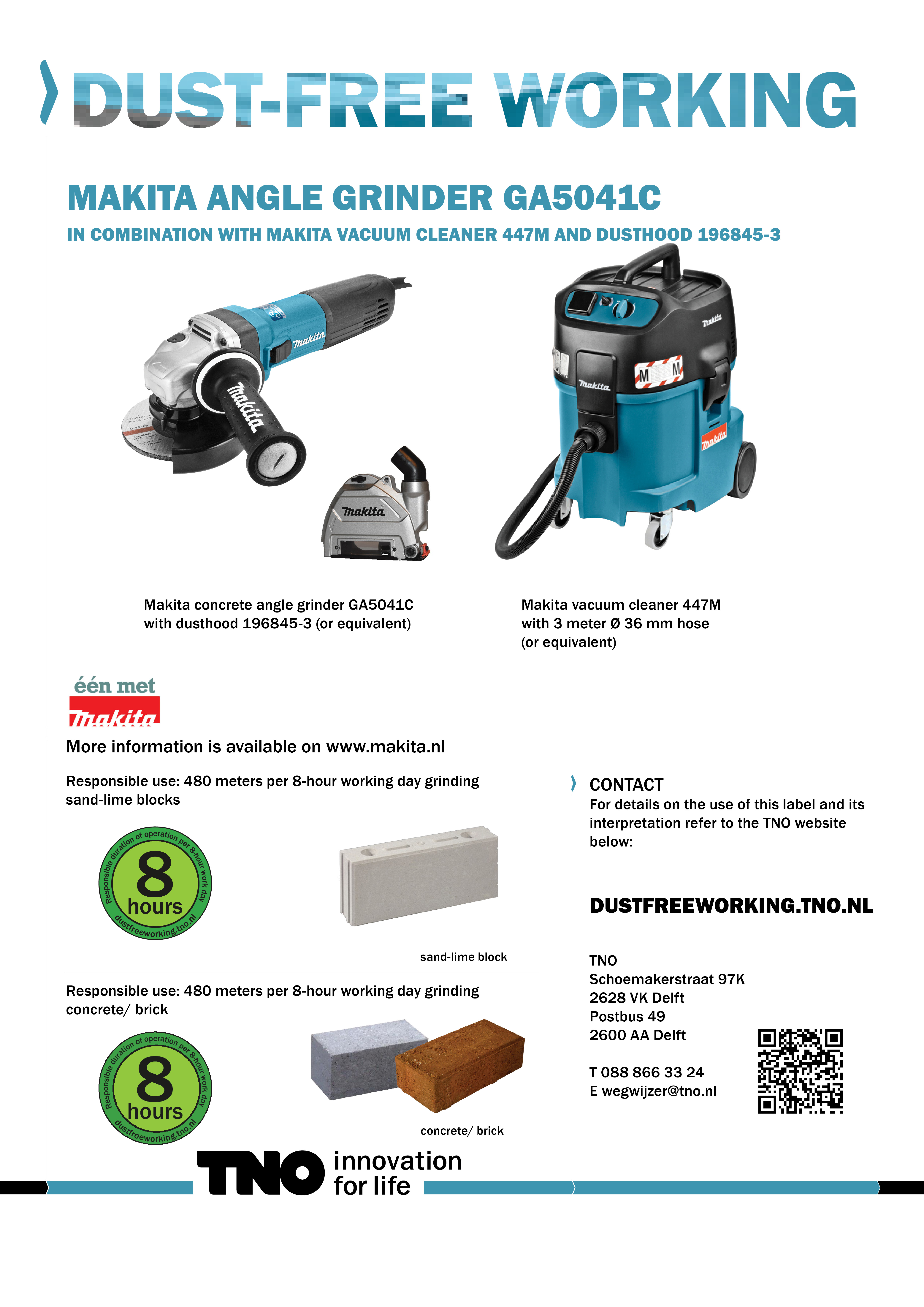 Makita haakse slijper GA5041C met stofzuiger 447 M