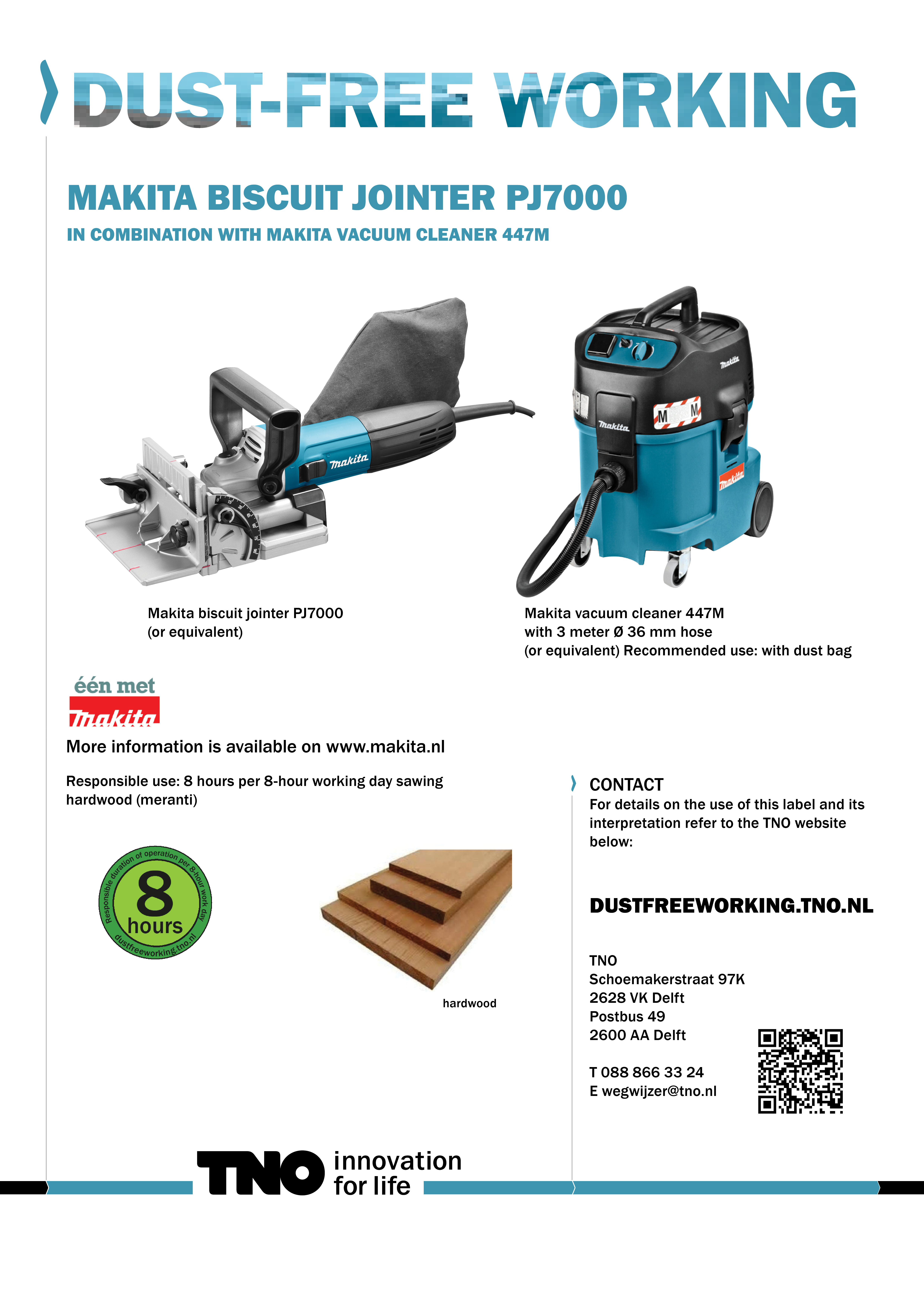 Makita lamellenfrees PJ7000 met Makita stofzuiger 447M