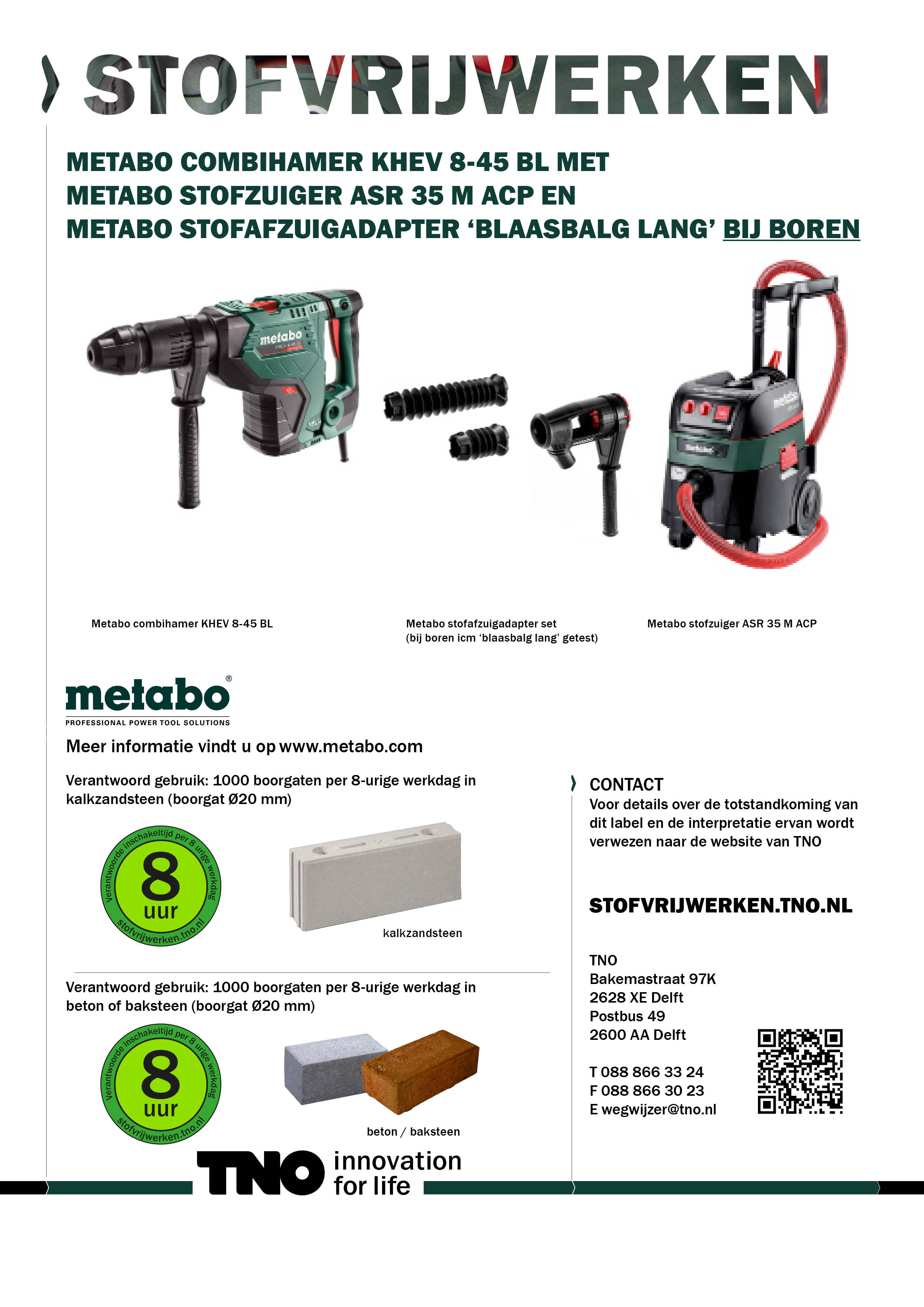 Metabo combihamer KHEV 8-45 BL met Metabo stofzuiger ASR 35 M AC