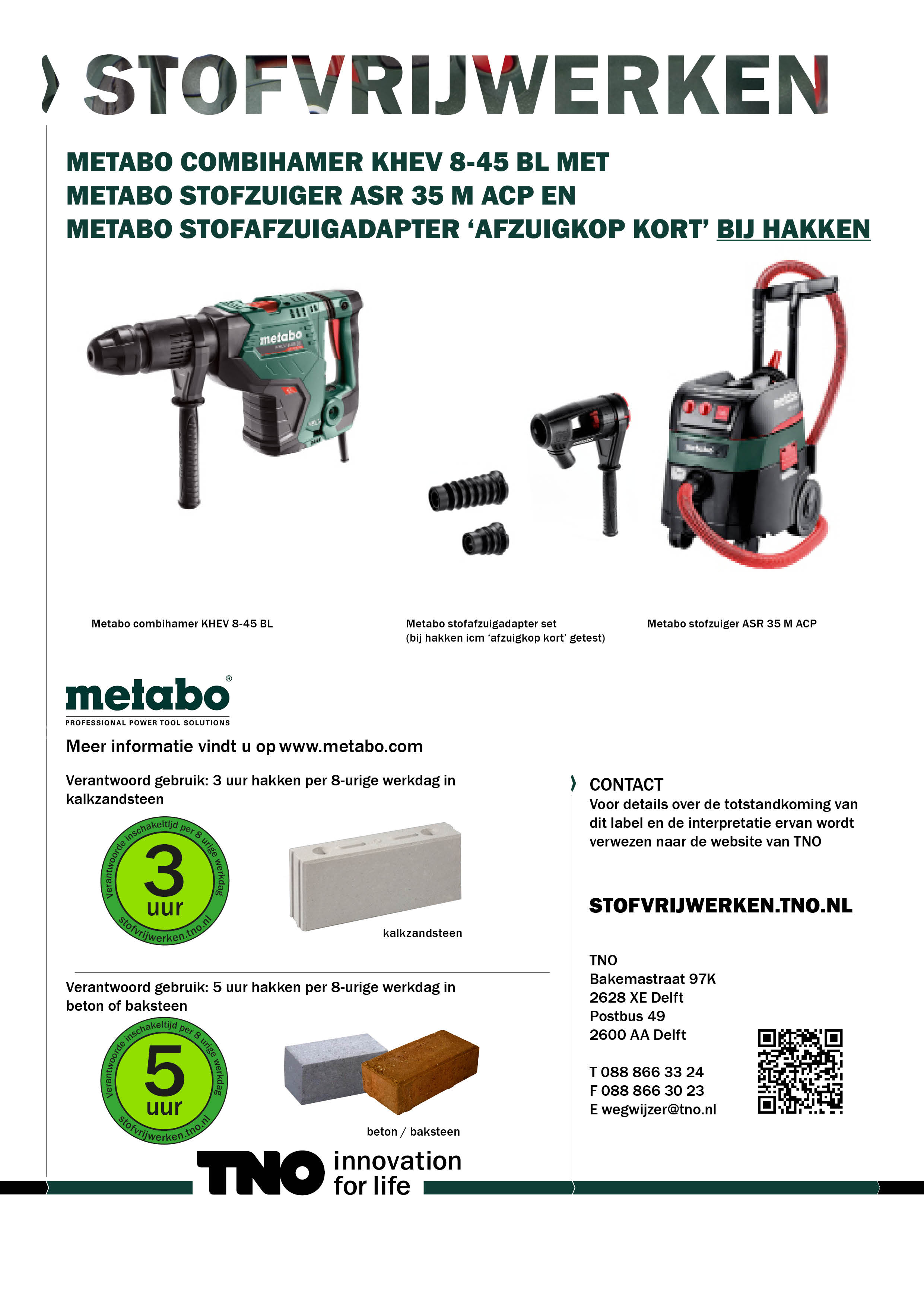 Metabo combihamer KHEV 8-45 BL met Metabo stofzuiger ASR 35 M AC