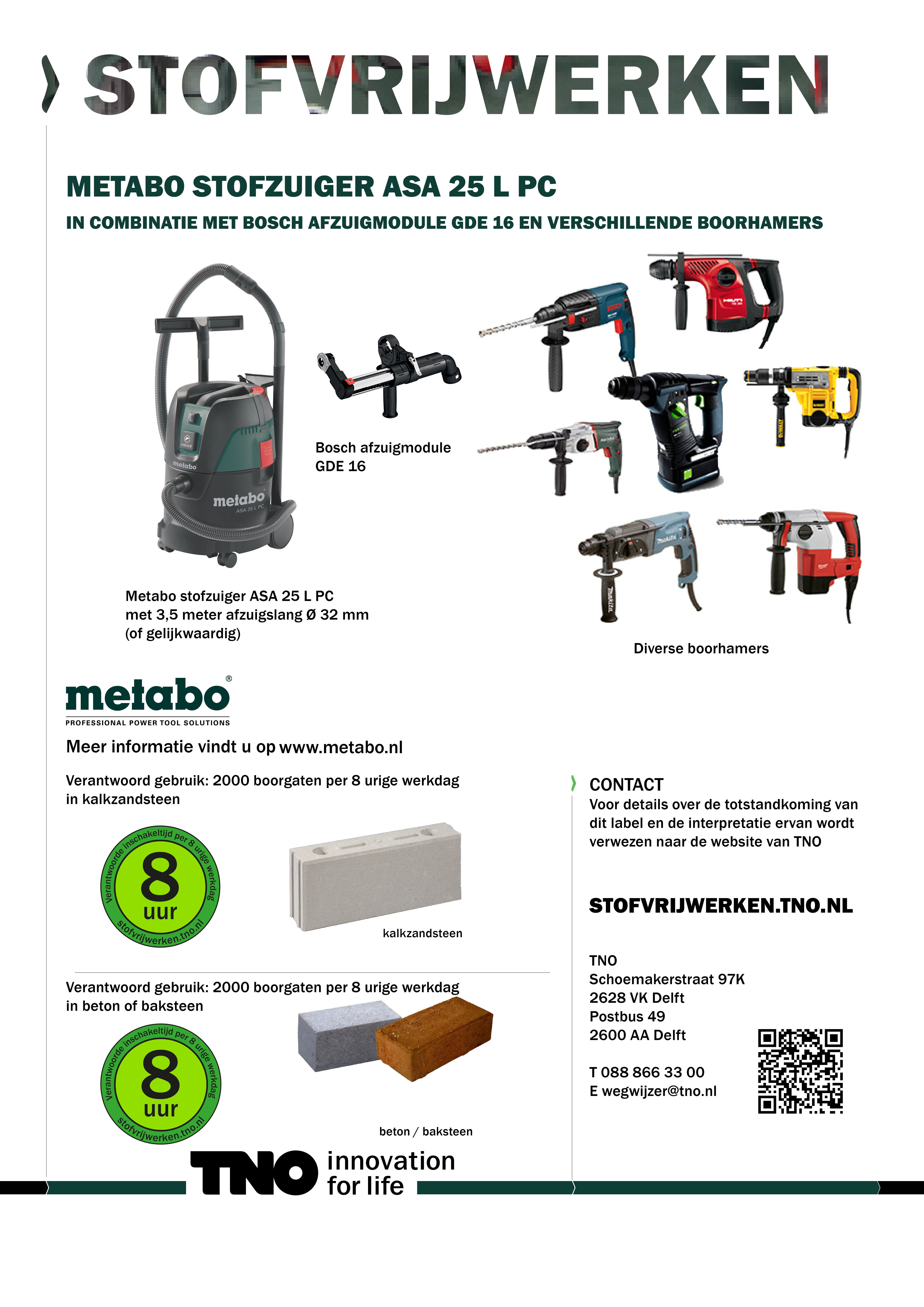 Metabo stofzuiger ASA 25 L PC in combinatie met diverse boormach